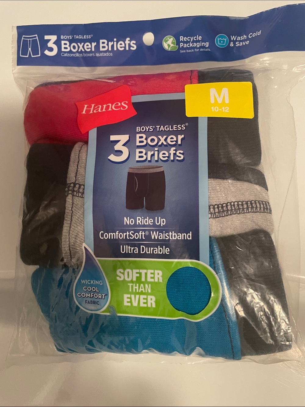 Hanes Boys' 3-Pack Tagless Boxer Briefs - Red, Blue, Gray